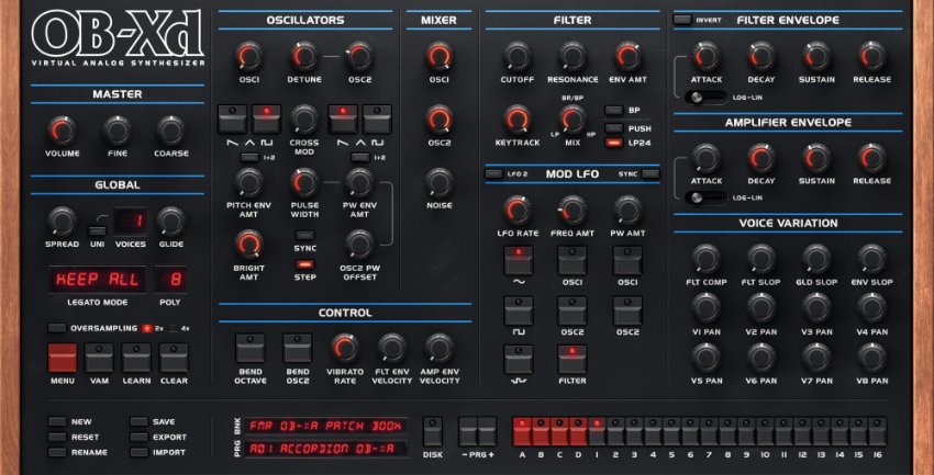 OB-Xd plugin interface